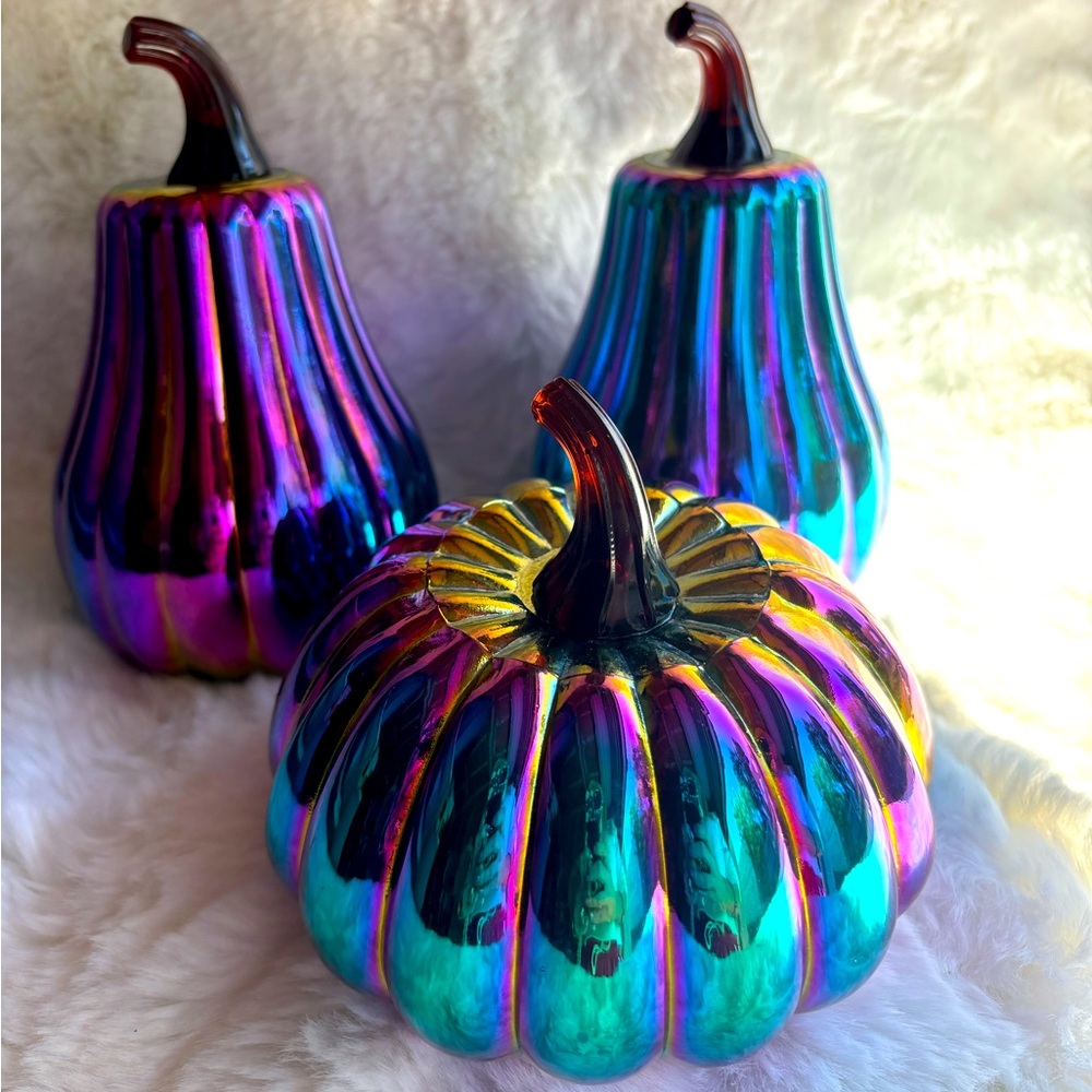 3 Piece Metallic Pumpkin Glass Decor Set - NWTS